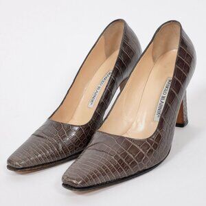 Manolo Blahnik crocodile alligator shoes 36.5 US 6.5 gray pumps
